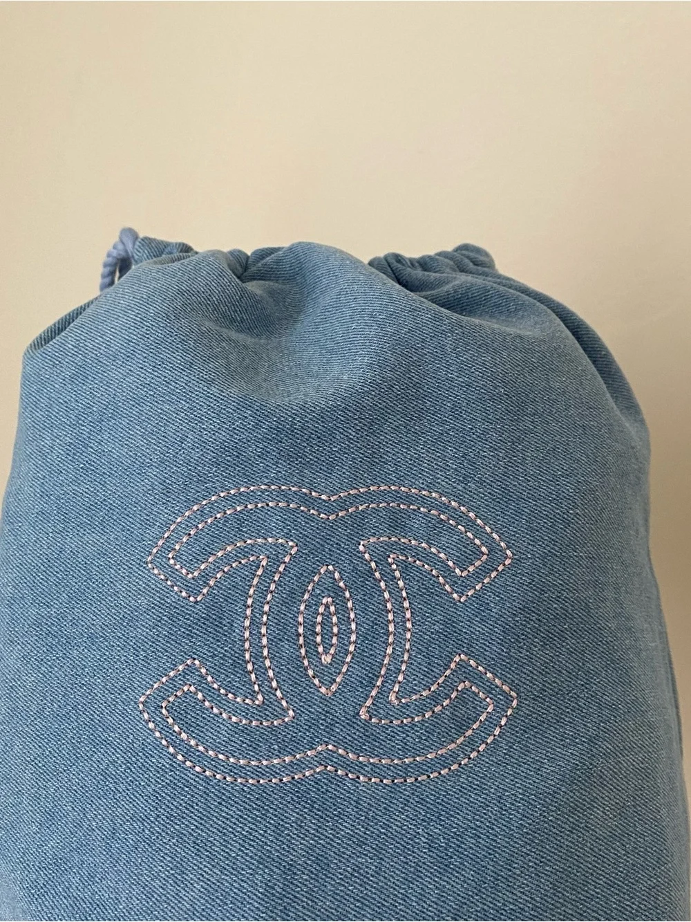 New Chanel Beauty GWP Light Blue Denim Drawstring Pouch Makeup Cosmetic Bag